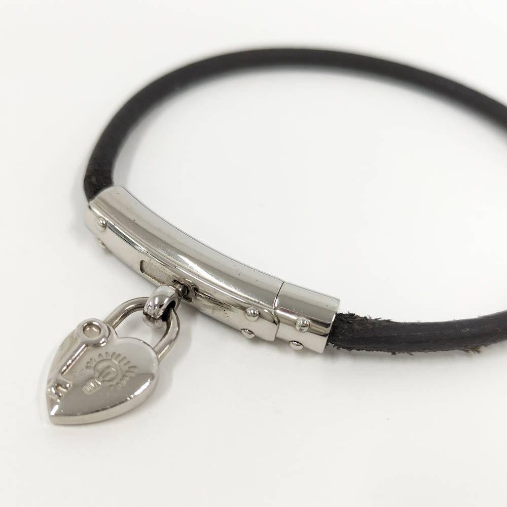 Hermes Viviride Bracelet Cadena Fantasy Heart Plated Leather Silver Black — view 2