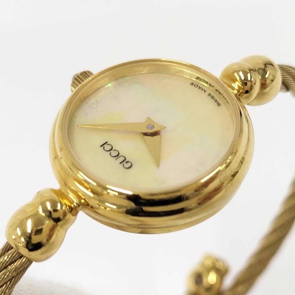 Gucci Bangle Watch SS Quartz Gold Plated White Shell Dial — view 7