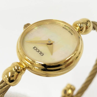 Gucci Bangle Watch SS Quartz Gold Plated White Shell Dial — view 7