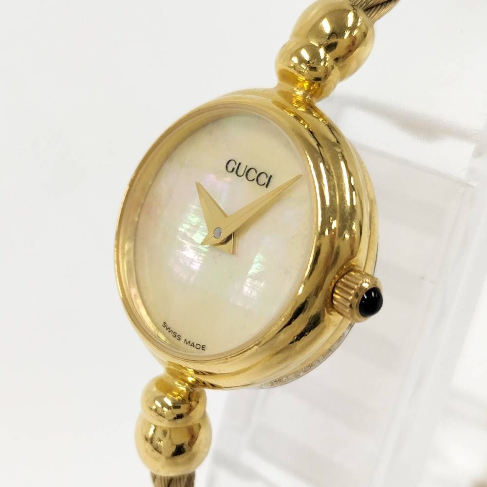 Gucci Bangle Watch SS Quartz Gold Plated White Shell Dial — view 3