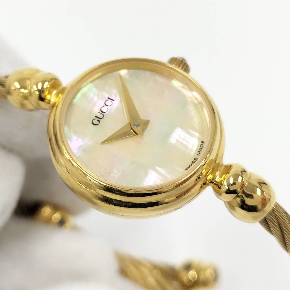 Gucci Bangle Watch SS Quartz Gold Plated White Shell Dial — view 6
