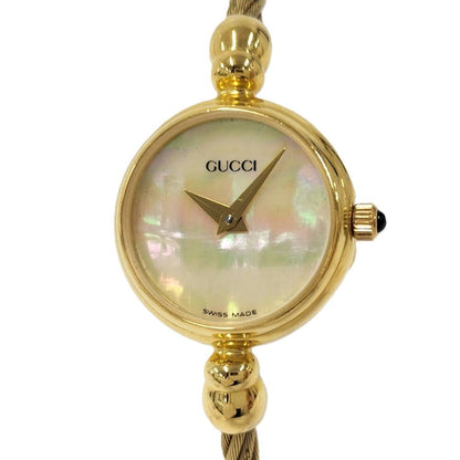 Gucci Bangle Watch SS Quartz Gold Plated White Shell Dial
