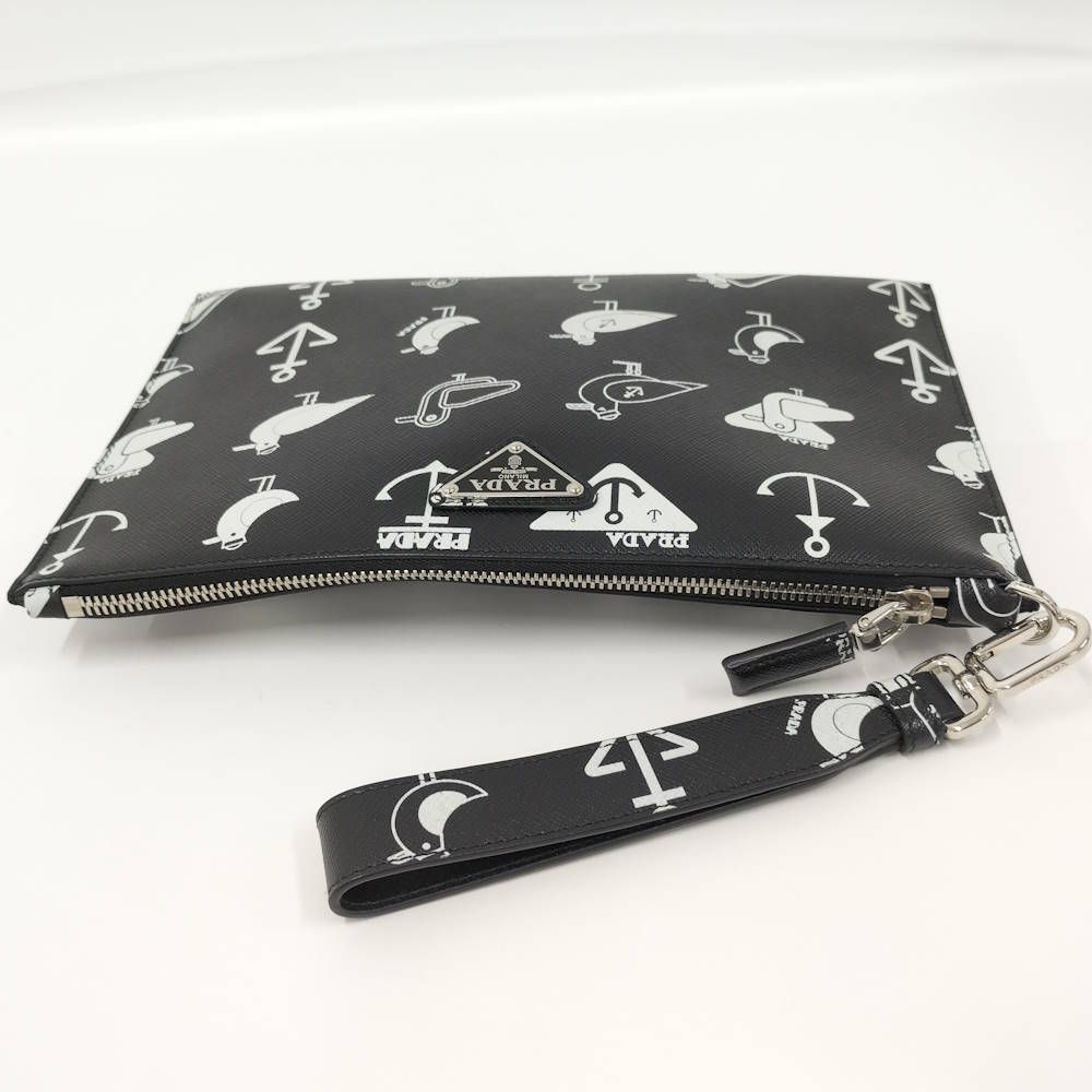 Prada Saffiano Clutch Seagull Black White Leather — view 7