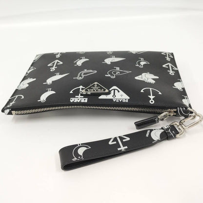 Prada Saffiano Clutch Seagull Black White Leather — view 7