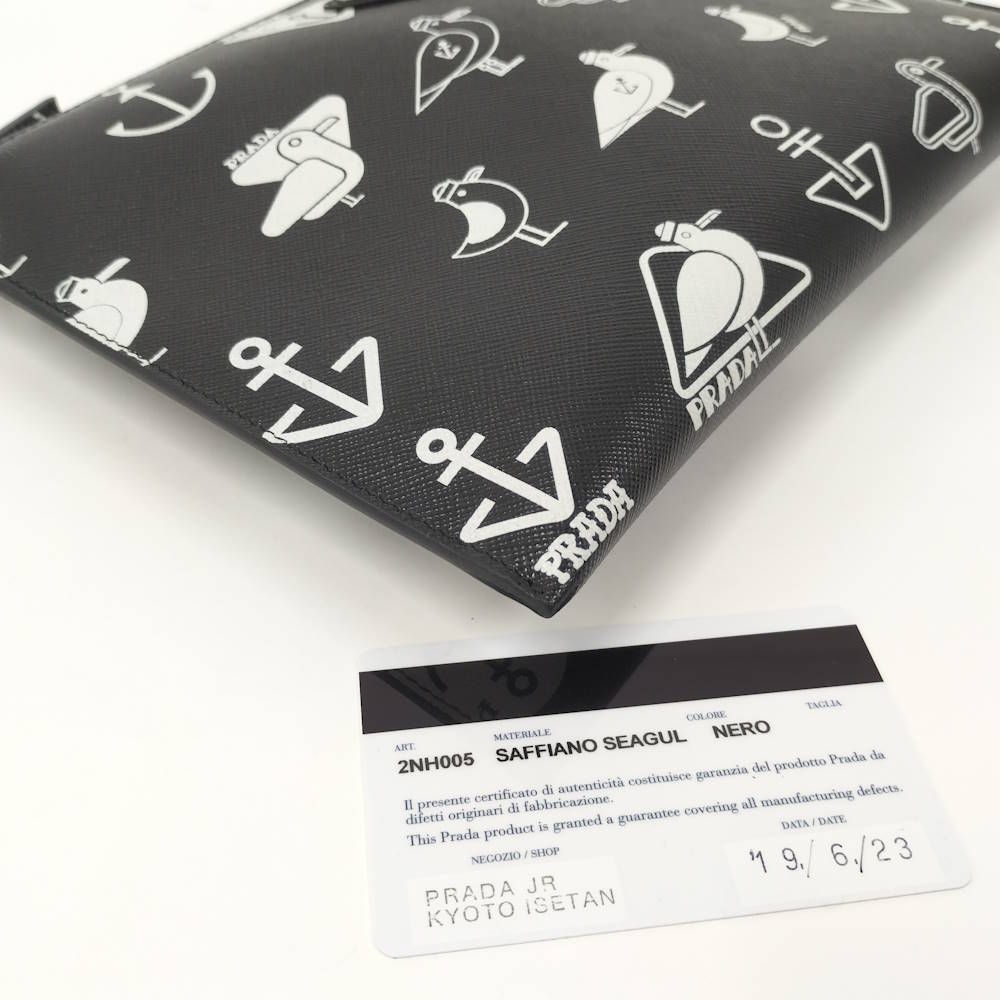 Prada Saffiano Clutch Seagull Black White Leather — view 3