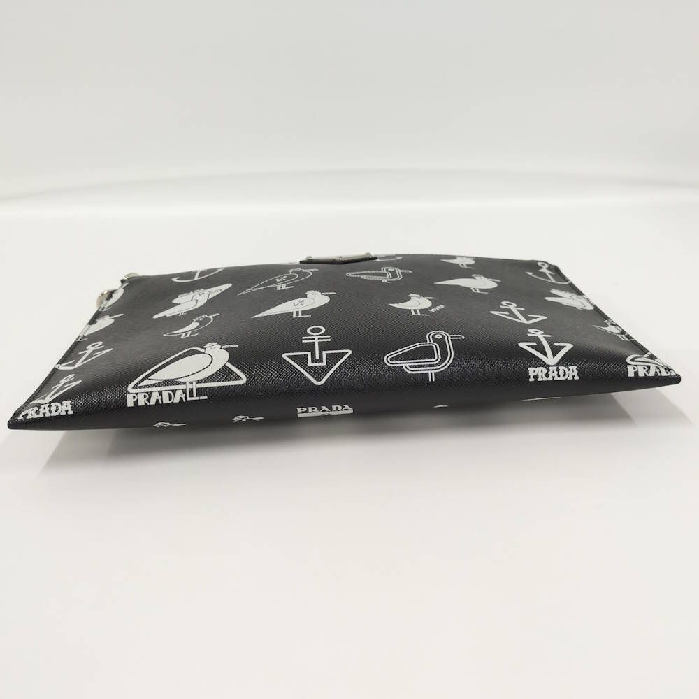Prada Saffiano Clutch Seagull Black White Leather — view 4