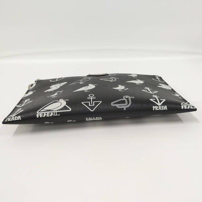Prada Saffiano Clutch Seagull Black White Leather — view 4