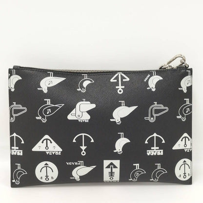 Prada Saffiano Clutch Seagull Black White Leather — view 2
