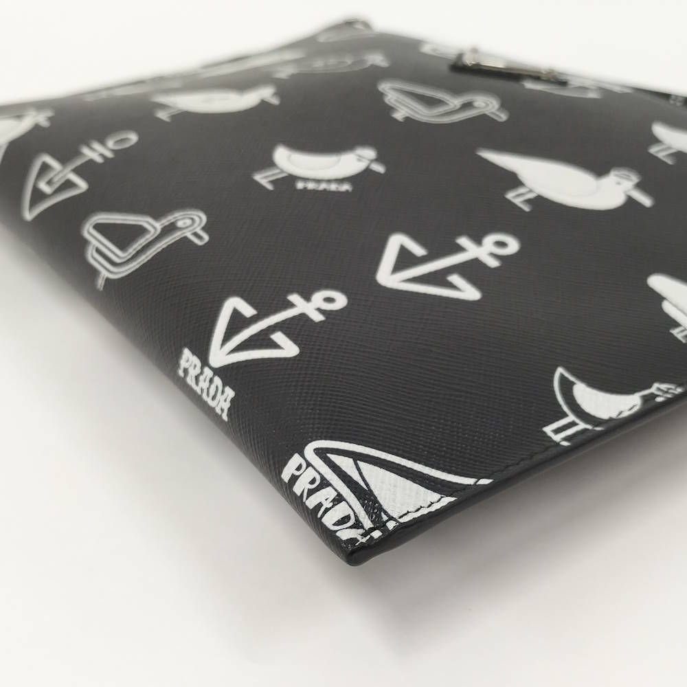 Prada Saffiano Clutch Seagull Black White Leather — view 5