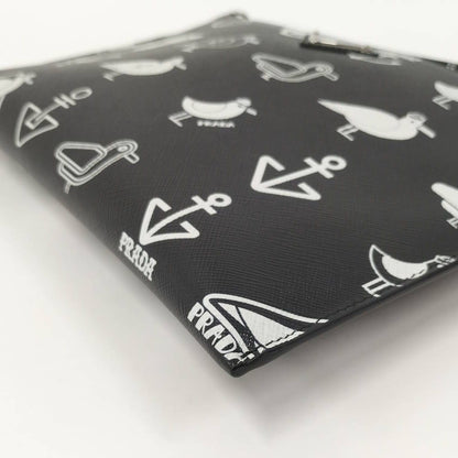 Prada Saffiano Clutch Seagull Black White Leather — view 5