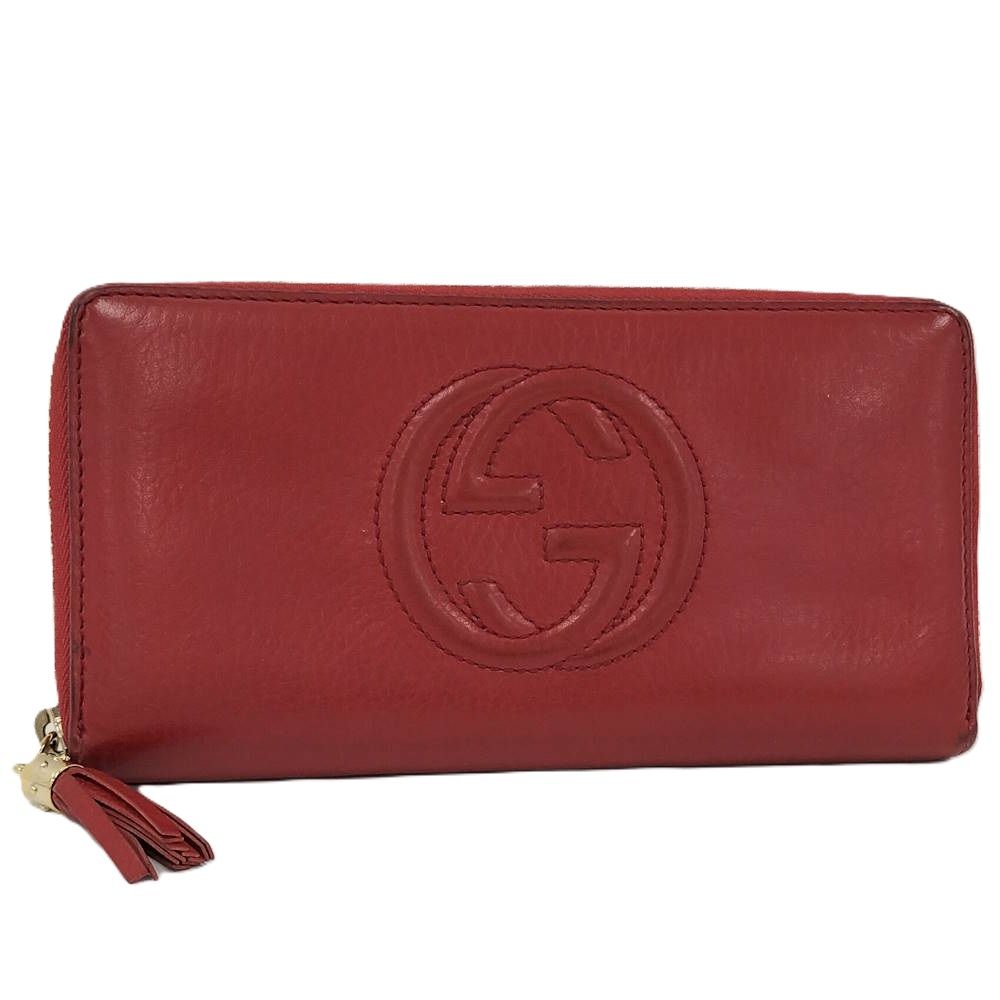 Gucci Zip Around Wallet Interlocking Soho Leather Red