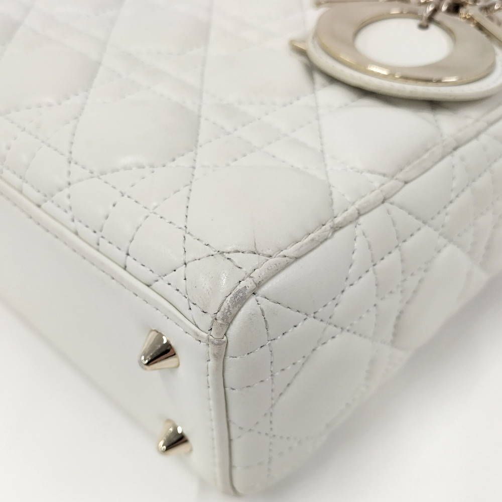 Dior Lady Dior Cannage White Champagne Gold Handbag — view 3