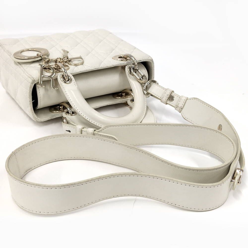 Dior Lady Dior Cannage White Champagne Gold Handbag — view 4