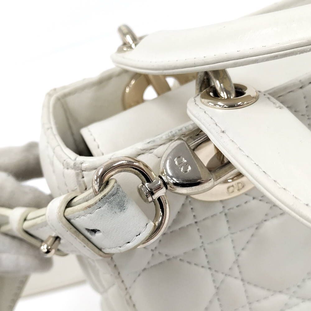 Dior Lady Dior Cannage White Champagne Gold Handbag — view 8
