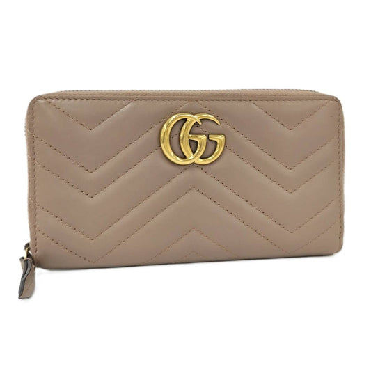 Gucci Zip Around Wallet GG Marmont Leather Pink Beige