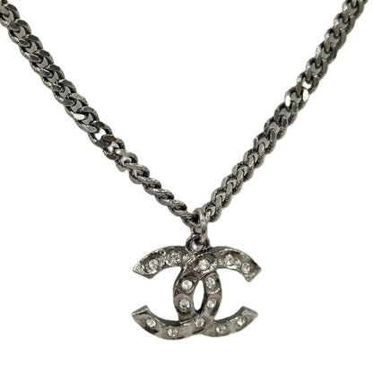 Chanel Necklace CC Logo Costume Pearl Line Stone Silver Metal Plated