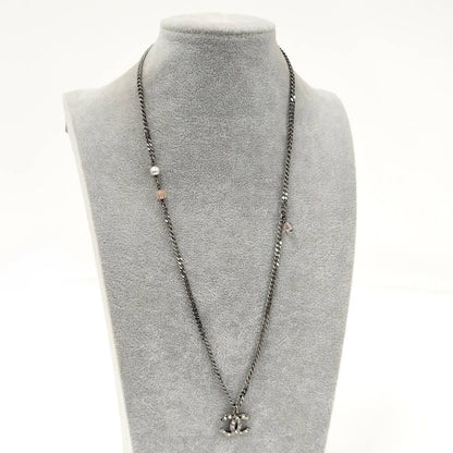 Chanel Necklace CC Logo Costume Pearl Line Stone Silver Metal Plated — view 3