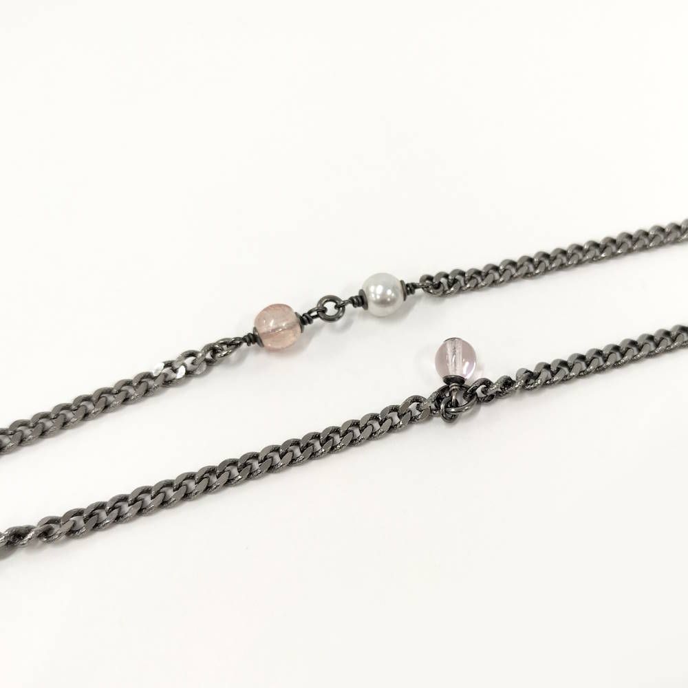 Chanel Necklace CC Logo Costume Pearl Line Stone Silver Metal Plated — view 6