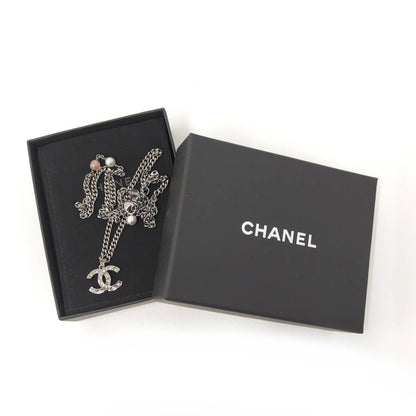 Chanel Necklace CC Logo Costume Pearl Line Stone Silver Metal Plated — view 9