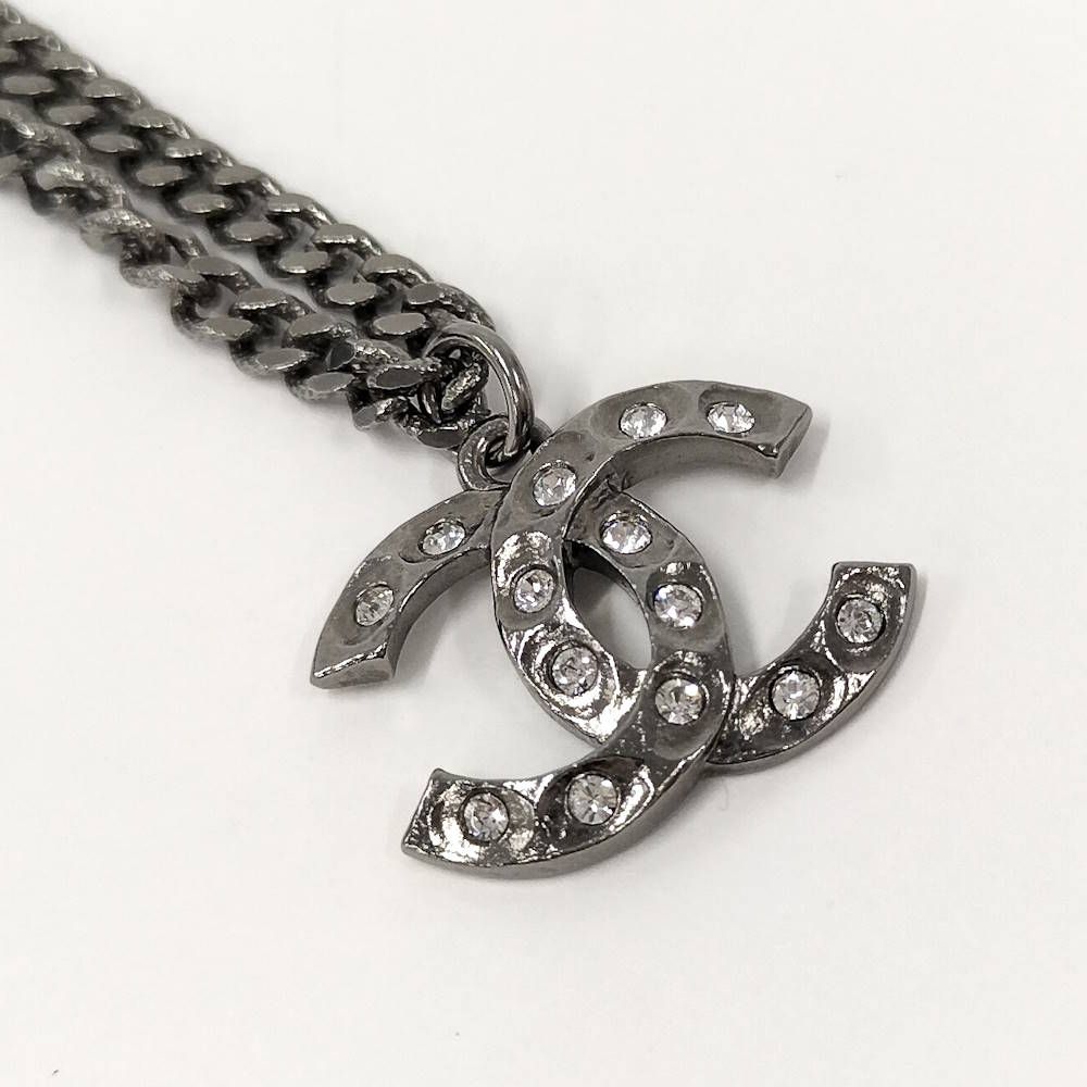 Chanel Necklace CC Logo Costume Pearl Line Stone Silver Metal Plated — view 4