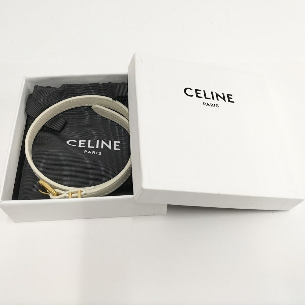 Celine les Cuirs Bracelet Leather Gold Color White — view 7