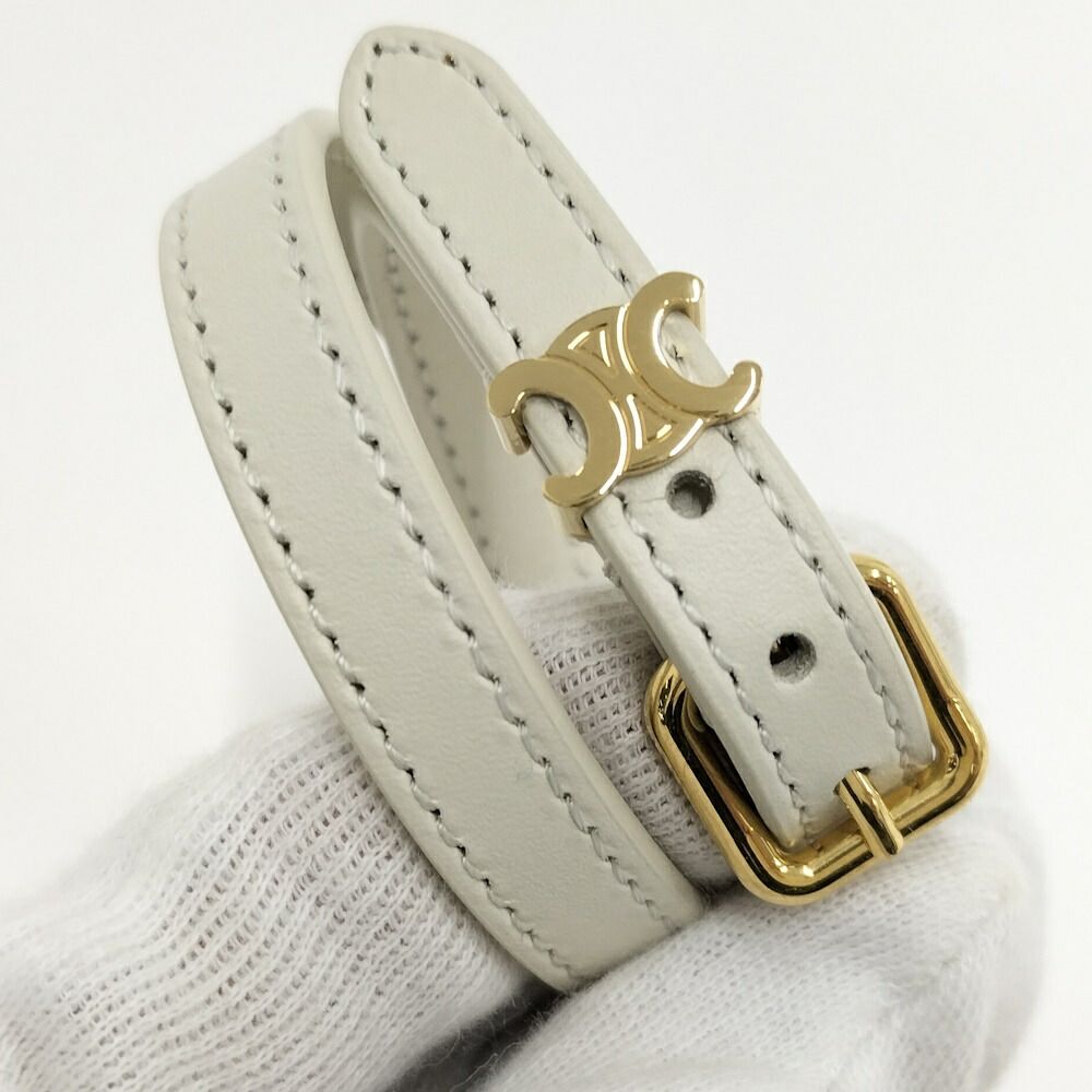 Celine les Cuirs Bracelet Leather Gold Color White — view 4