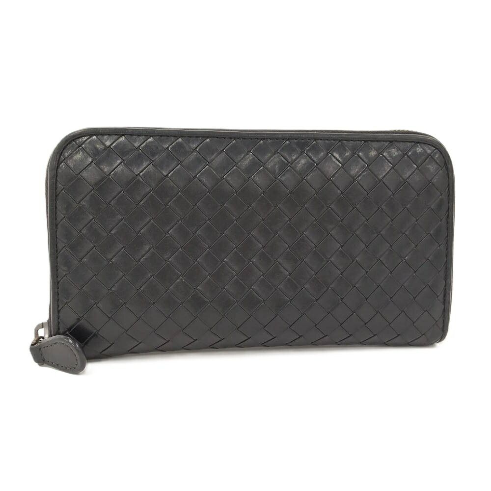 Bottega Veneta Zip Around Wallet Intrecciato Leather Black