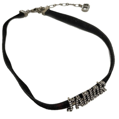 Dior Line Stone Velvet Choker Necklace