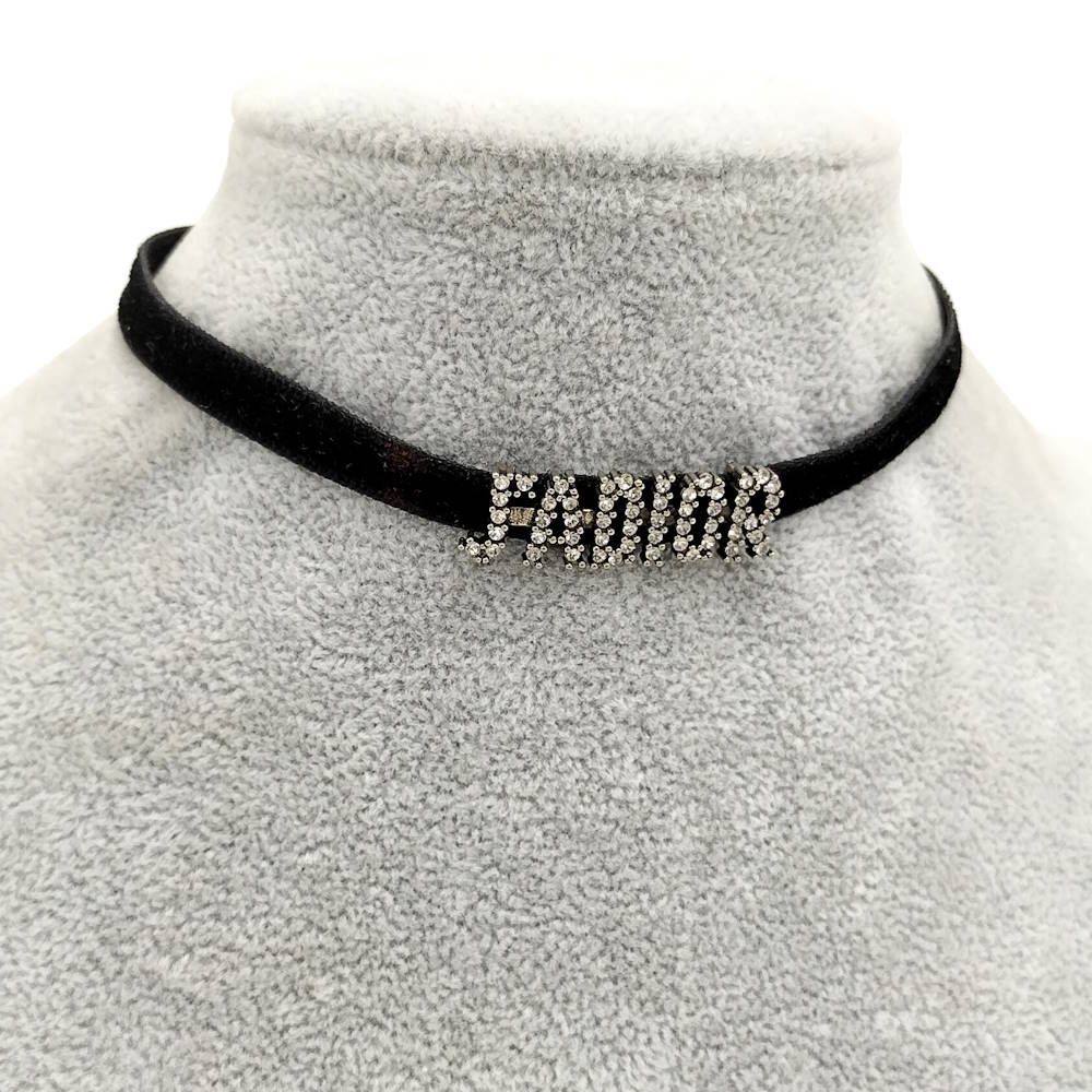 Dior Line Stone Velvet Choker Necklace — view 9
