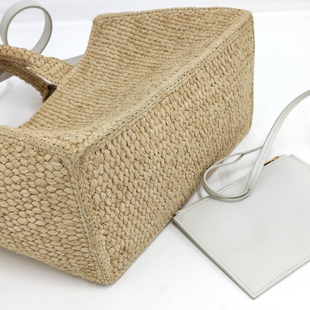 Celine Small Cabas Thais Basket Bag Raffia Calfskin Beige — view 5