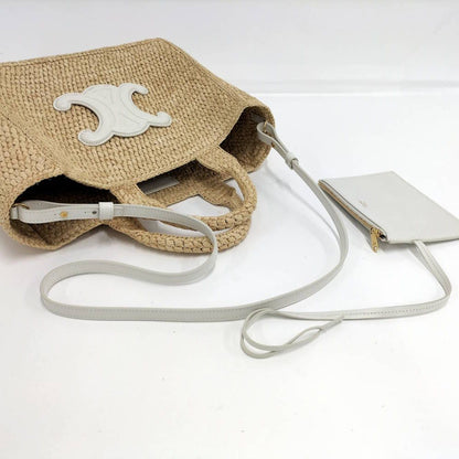 Celine Small Cabas Thais Basket Bag Raffia Calfskin Beige — view 6