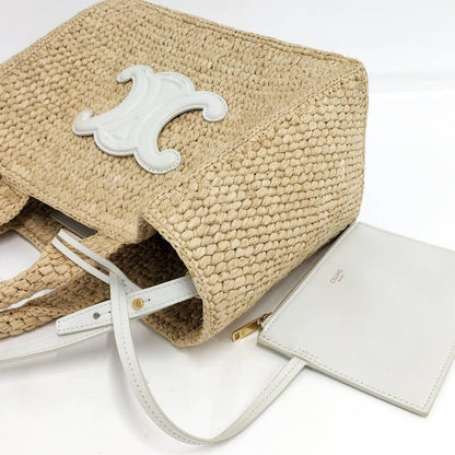 Celine Small Cabas Thais Basket Bag Raffia Calfskin Beige — view 3