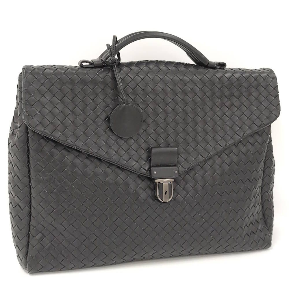 Bottega Veneta Business Bag Intrecciato Leather Black
