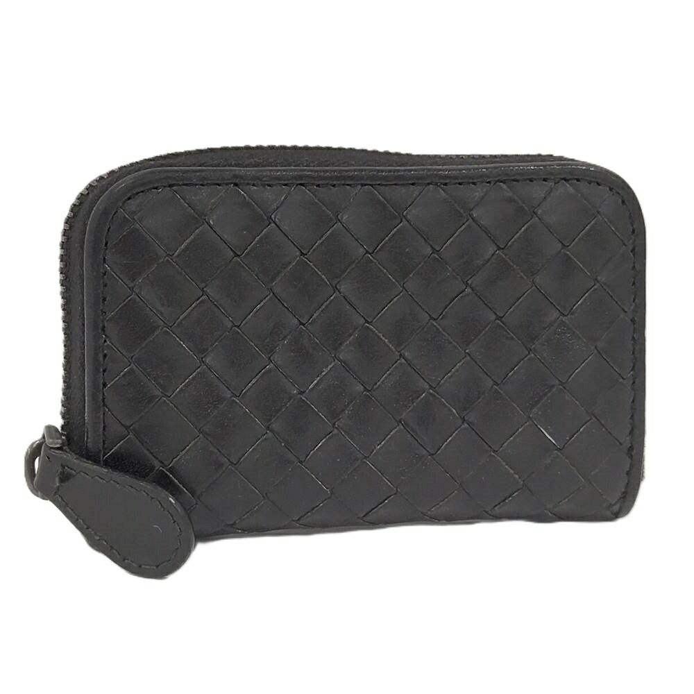 Bottega Veneta Coin Case Zip Around Intrecciato Leather Black