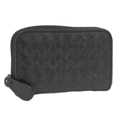Bottega Veneta Coin Case Zip Around Intrecciato Leather Black