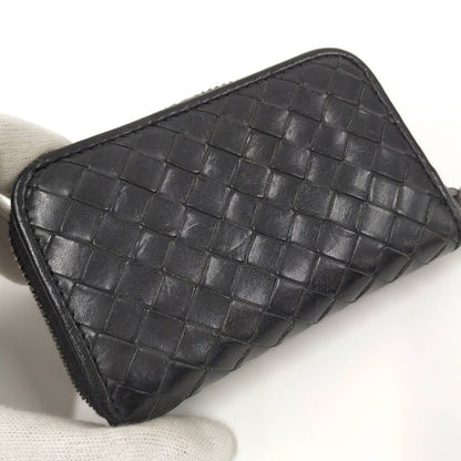 Bottega Veneta Coin Case Zip Around Intrecciato Leather Black — view 7