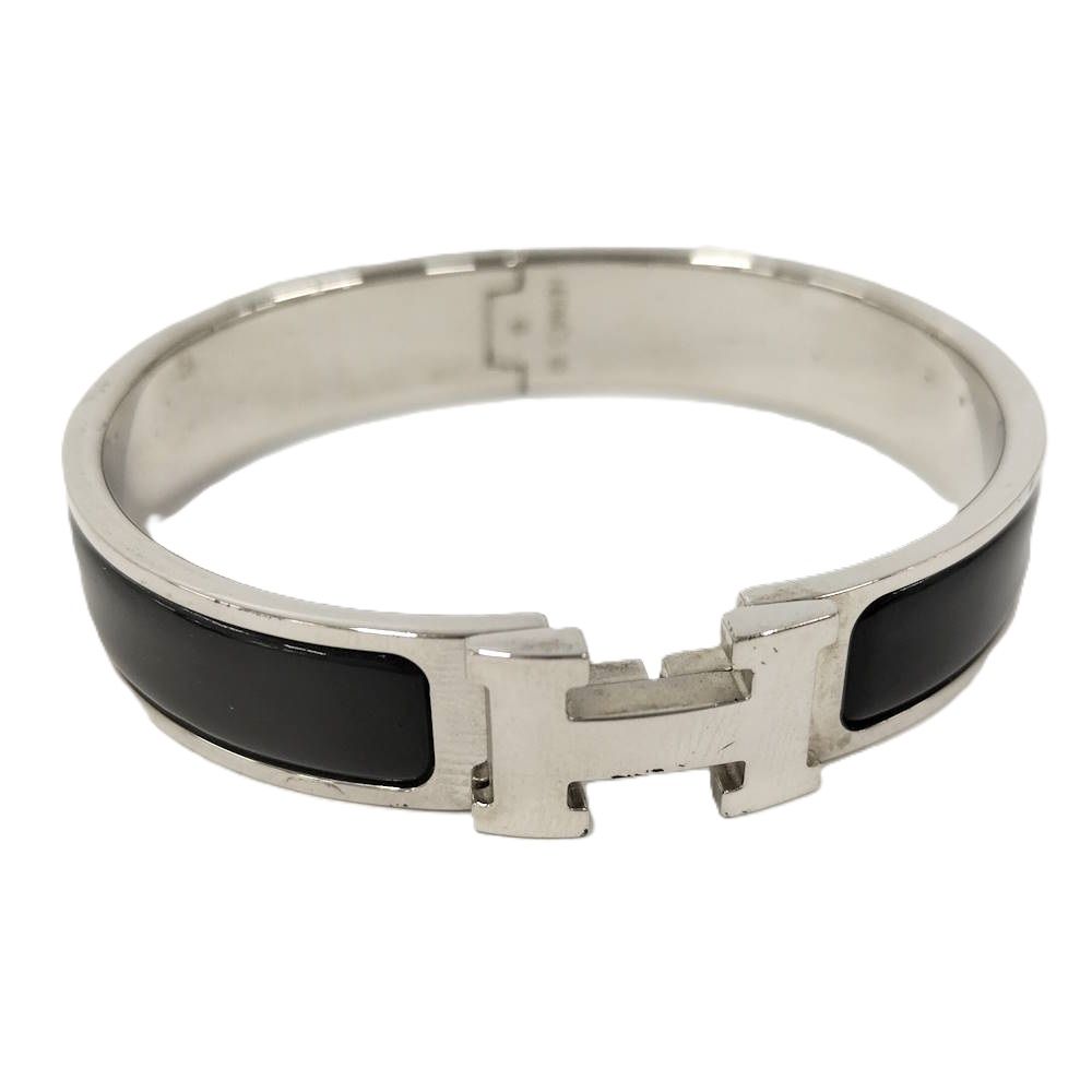 Hermes Clic Clac Enamel Bracelet Plated Black Silver