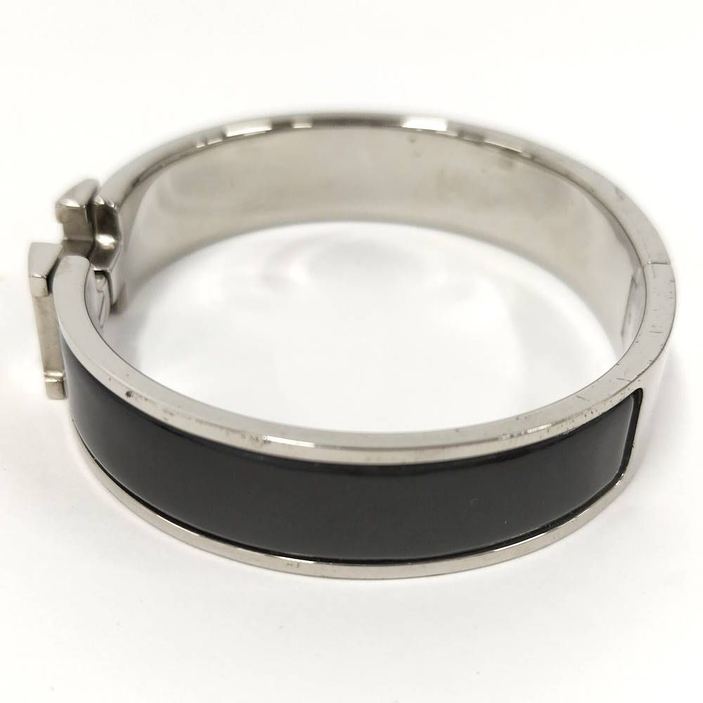 Hermes Clic Clac Enamel Bracelet Plated Black Silver — view 2