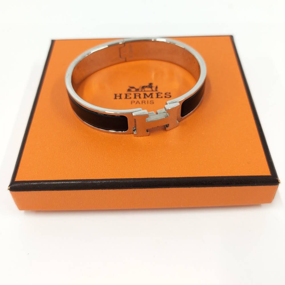 Hermes Clic Clac Enamel Bracelet Plated Black Silver — view 9