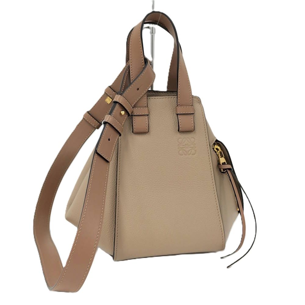 Loewe 2-Way Shoulder Bag Hammock Compact Gray Necklace Sand