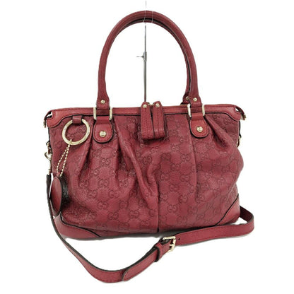 Gucci Ski 2-Way Shoulder Handbag Guccissima Leather Red