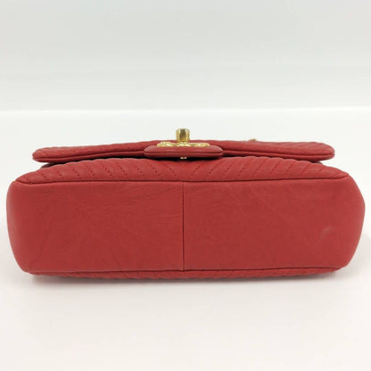 Chanel CC Logo Stitch Double Chain Shoulder Bag Leather Red — view 4