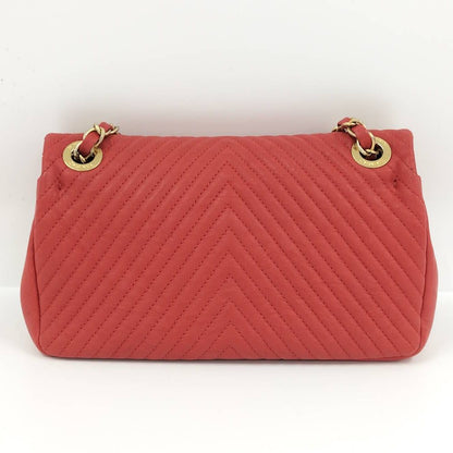 Chanel CC Logo Stitch Double Chain Shoulder Bag Leather Red — view 2