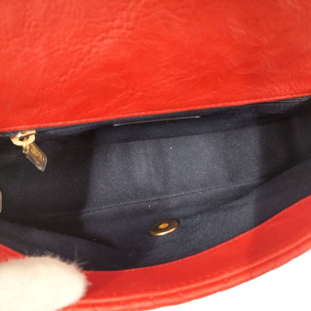 Chanel CC Logo Stitch Double Chain Shoulder Bag Leather Red — view 8