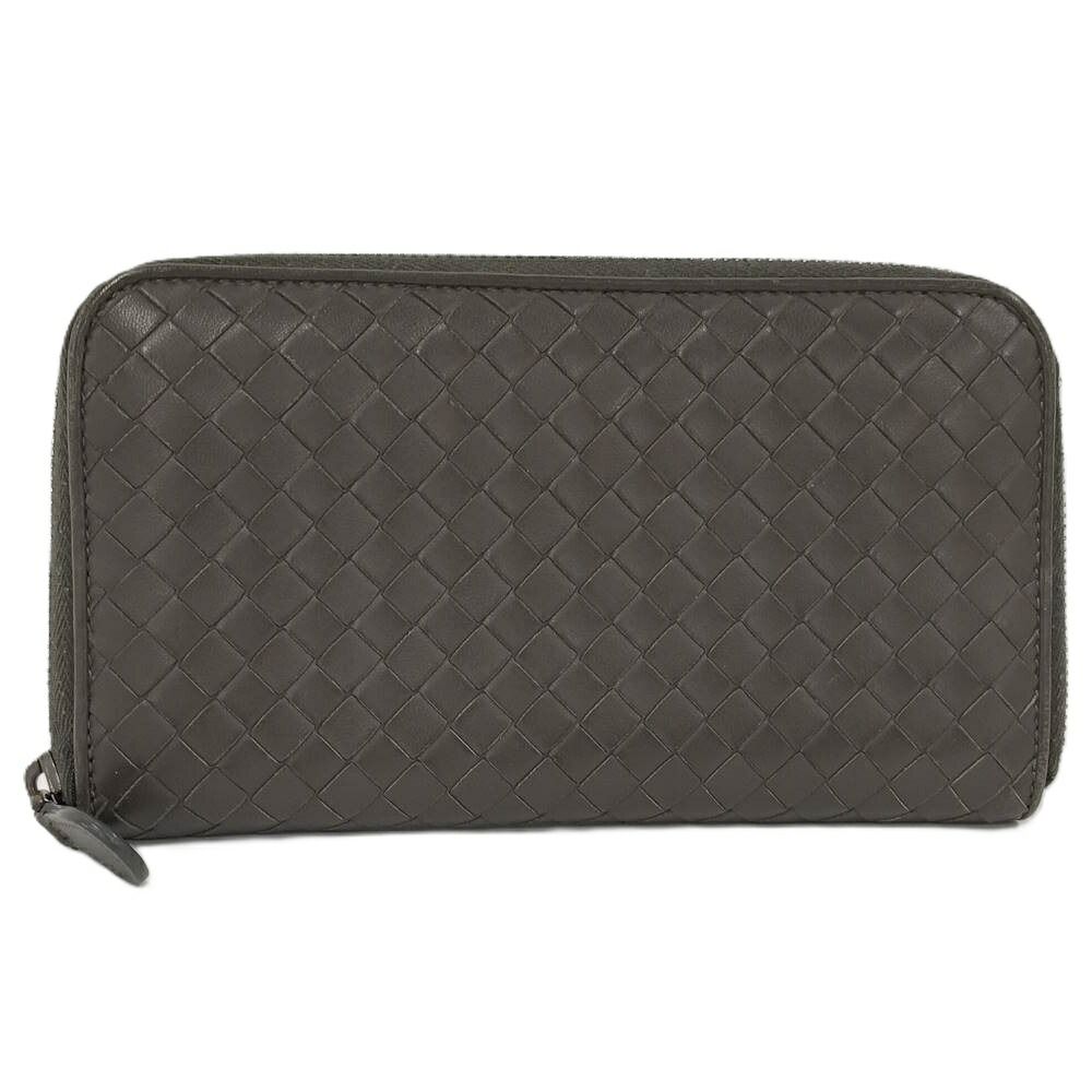 Bottega Veneta Zip Around Wallet Intrecciato Leather Dark Brown