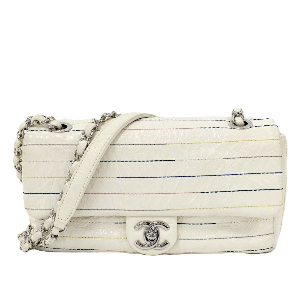 Chanel CC Logo Double Chain Shoulder Bag Enamel White