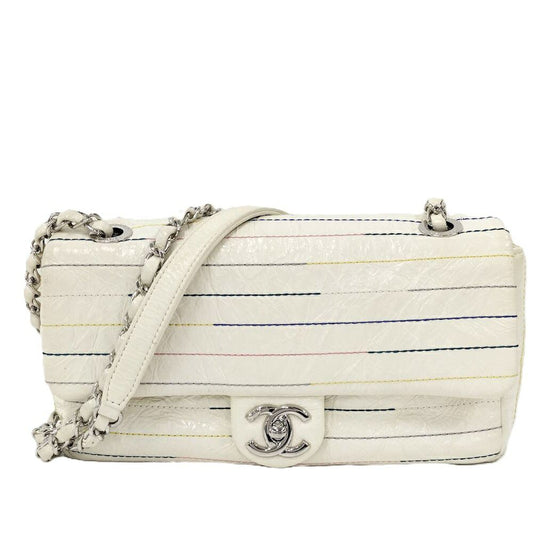 Chanel CC Logo Double Chain Shoulder Bag Enamel White