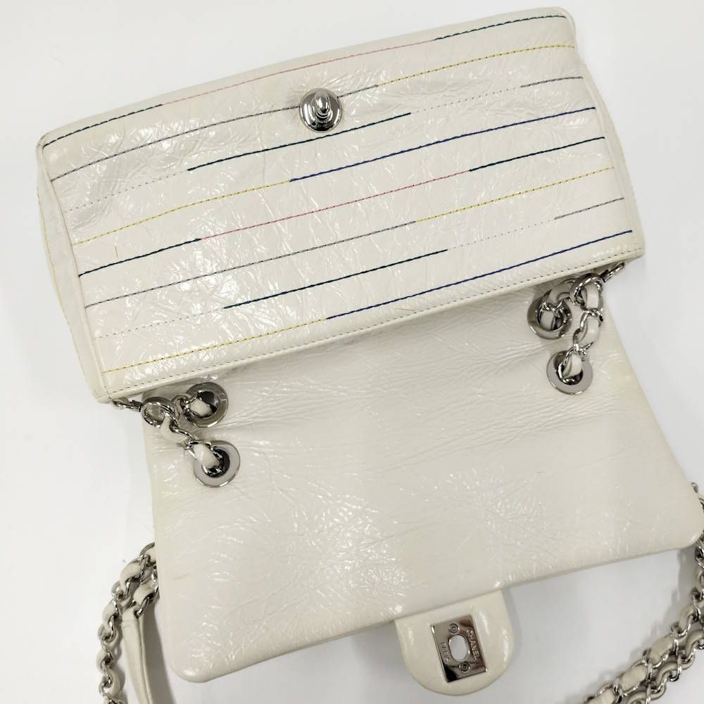 Chanel CC Logo Double Chain Shoulder Bag Enamel White — view 7