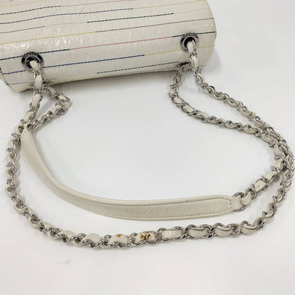 Chanel CC Logo Double Chain Shoulder Bag Enamel White — view 6