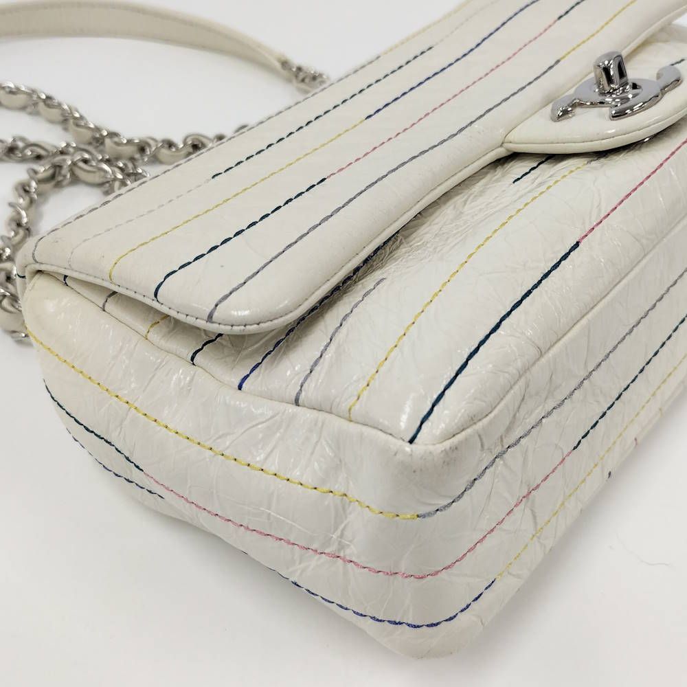 Chanel CC Logo Double Chain Shoulder Bag Enamel White — view 3
